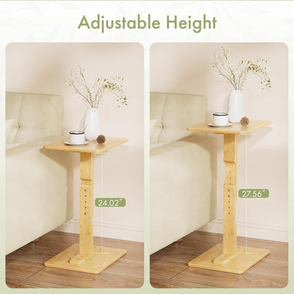 Amazer Bamboo TV Tray Table, Height Adjustable Side Table for Small Spaces, Snack Table for Couch, Bed, Chair, Sofa
