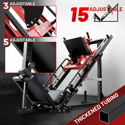RitFit Leg Press Hack Squat Machine, Professional Adjustable Leg Press Machine for Home Gym with Linear Bearing, Full Lower Body Workout with Weight Storage (Red,with Pull up Band)