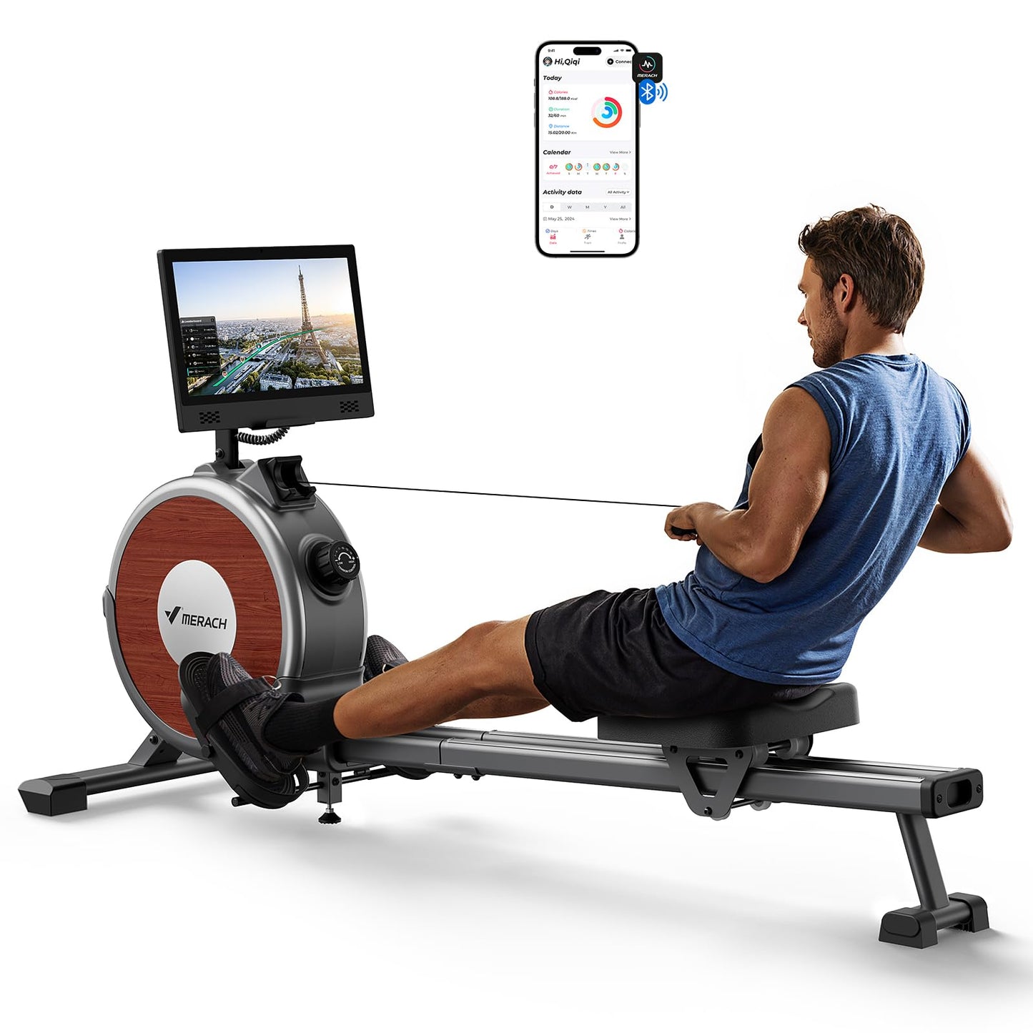 MERACH Rowing Machine with 15.6" HD Rotating Screen, Magnetic Rowing Machines for Home, 16 Levels Rower Machine of Quiet Resistance, Dual Slide Rail with Max 350lbs Weight Capacity, App Compatible