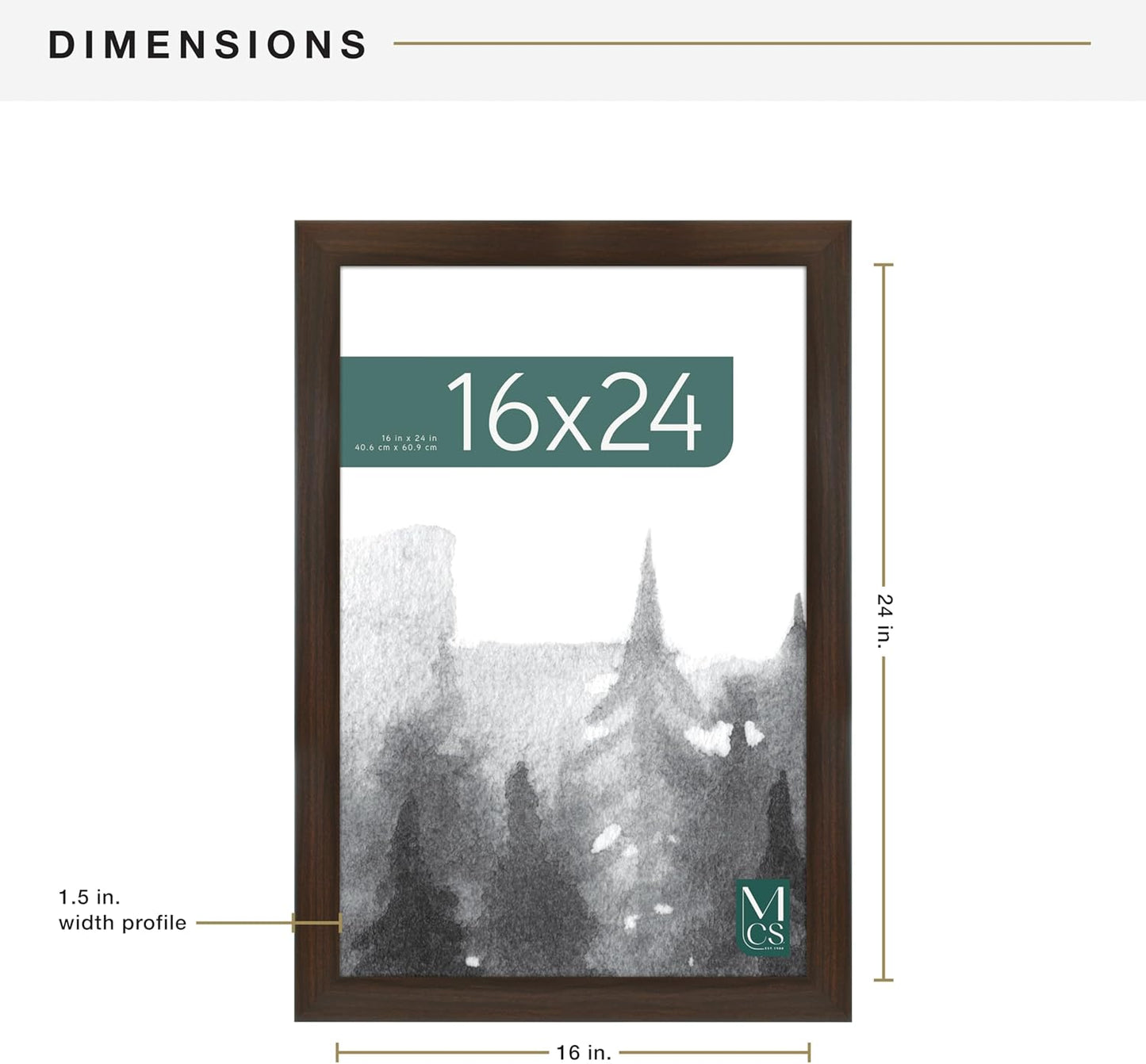 MCS Museum Poster Frame 16x24 Espresso Woodgrain, Vertical & Horizontal Large Picture Frame for Photos, Posters