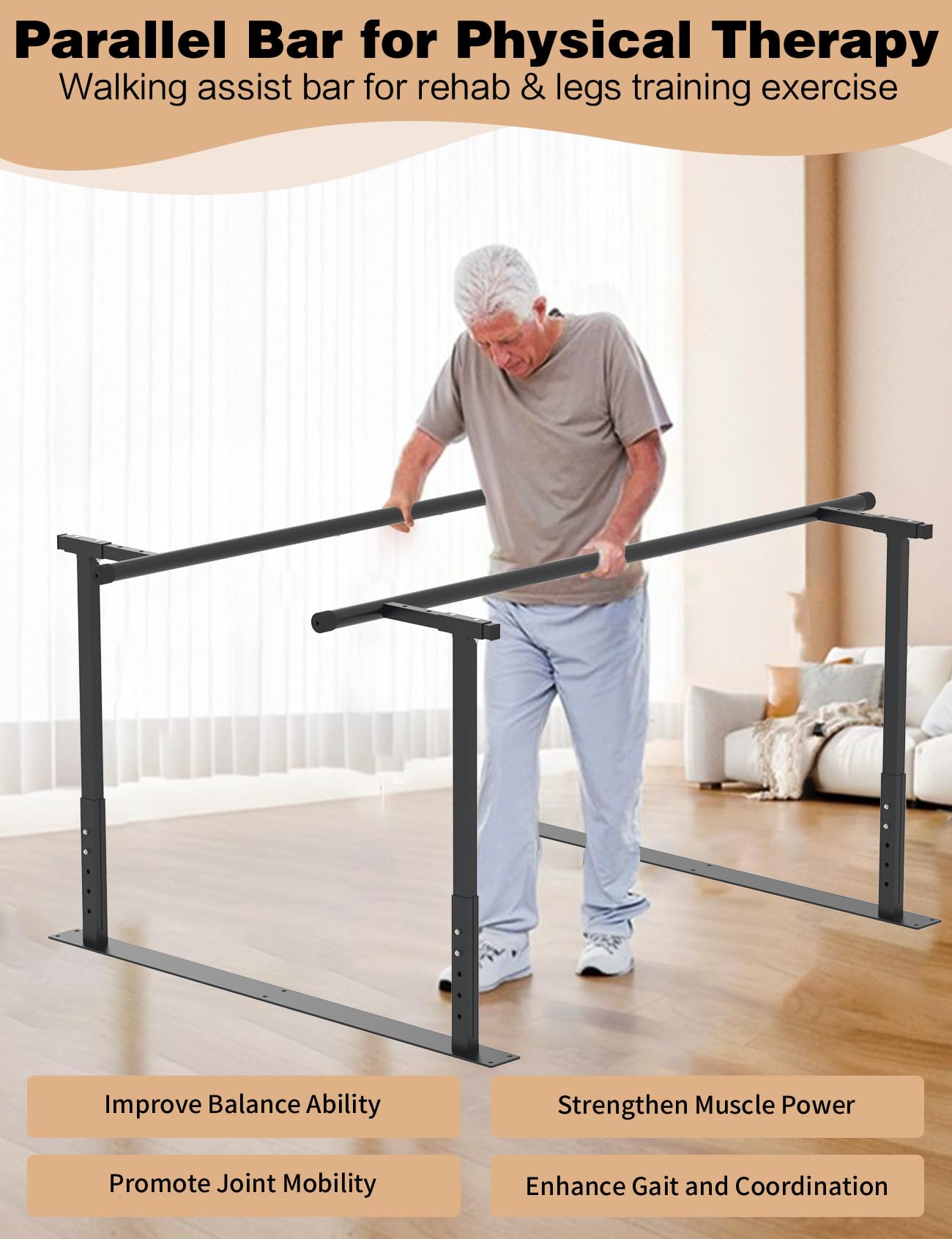 YEEZOO Parallel Bars for Physical Therapy 6FT, Adjustable Height & Width Walking Assist bar for Rehabilitation & Walking Balance Issues(6ft/183cm)