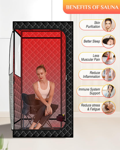 Smartmak Portable Sauna with Infrared 660nm Red Light Therapy Lamp for Home Relaxation, Personal Large Full Body Sauna Spa Tent, 1500W High Power Hot Air Saunas, Folding Chair Indoor Use, 130–150°F