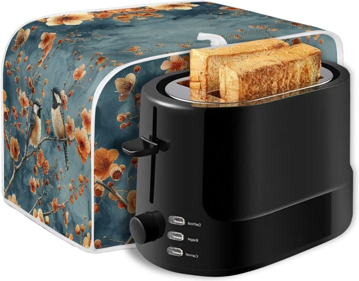 Blue Small Bird Orange Red Flowers Toaster Cover 2 Slice, Universal Size Dustproof Covers with Handle