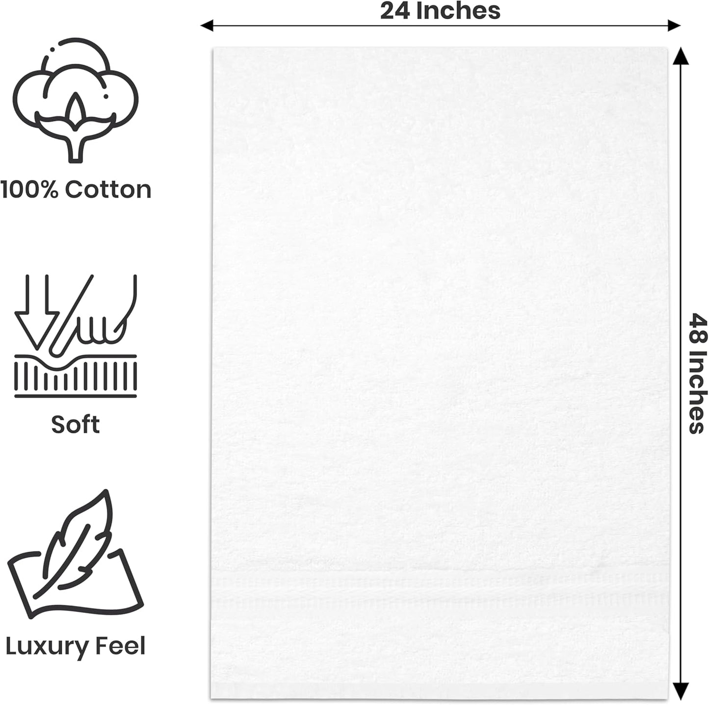 Pack 6 24x48 Inches 100% Bath Towels of Soft, Quick Dry & Highly Absorbent Cotton Towels for Bathroom, Spa, Gym & Hotel