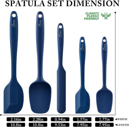 HOTEC Silicone Rubber Spatula Set - 600℉ Heat Resistant, BPA-Free, Dishwasher Safe | Classic Blue, Set of 5