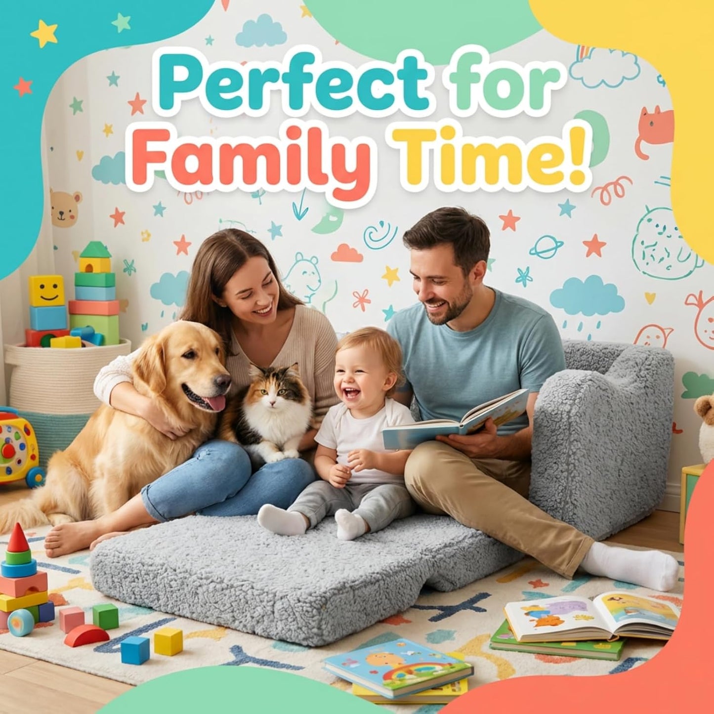 2-in-1 Kids Couch for Toddlers, Kids Sofa Chair, Comfy Soft Foldable Toddler Couch Chair for Girls and Boys