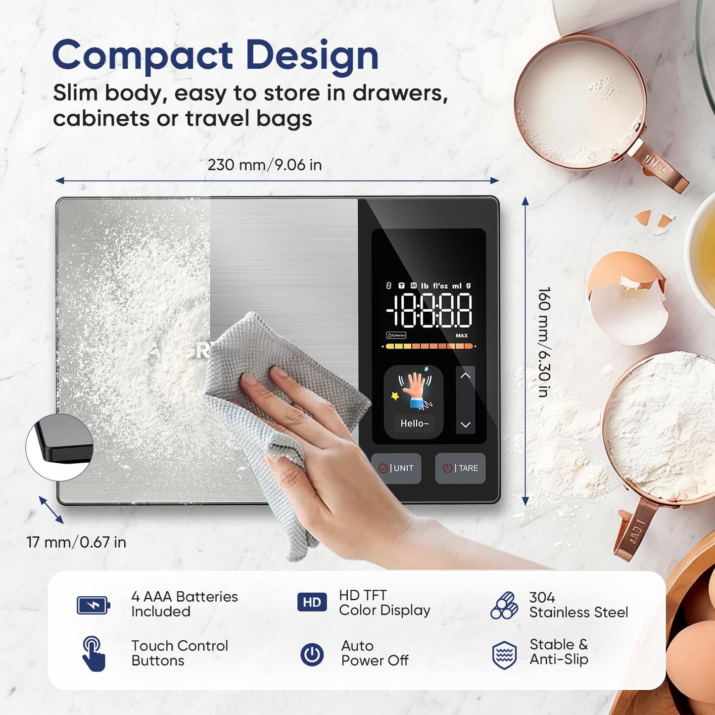 Smart Food Scale with Nutritional Calculator, Free APP with 24 Nutrients Tracking, Calorie, Macro, Premium Stainless Steel Digital Food Scale for Meal Prep Weight Loss, Grams/Ounces, 11lb Capacity