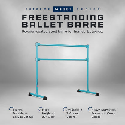VITA Barre Portable Freestanding Double Ballet Barre, Extreme, 4 Ft Bars, Teal, Steel | Fixed Height, Made in USA, Home or Gym Exercise Equipment for Kids & Adults | Dance, Fitness, Pilates