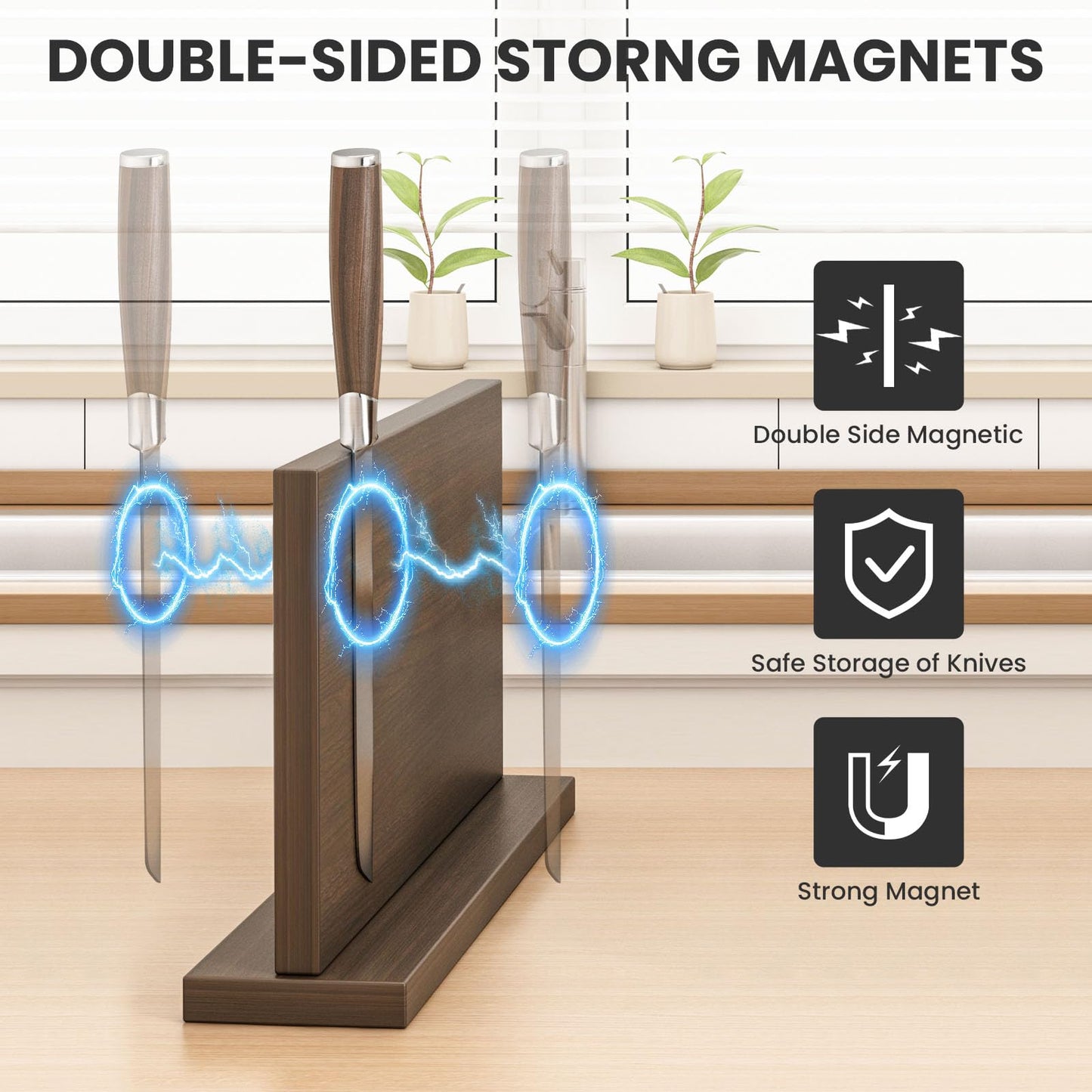THMINS Extra Large Magnetic Knife Holder, 16 x 9 Inches Double-Sided Magnetic Knife Block Universal Multi-function Display Rack for Kitchen Counter (Dark Gray)