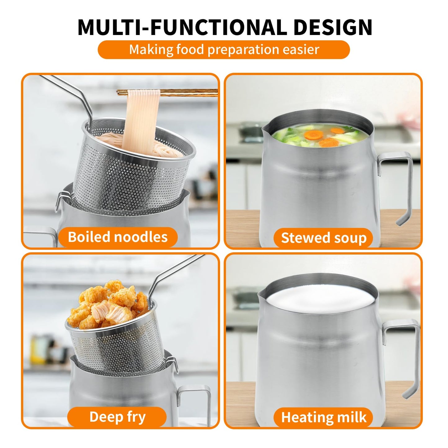 68oz Stainless Steel Oil Filter Pot with Deep Fryer Basket - Kitchen Large Capacity Versatile Oil Strainer Vessel and Bacon Grease Saver for Cooking Grease