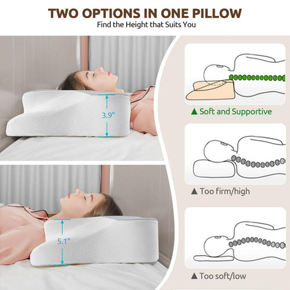 DONAMA Cervical Neck Pillow for Pain Relief,Odorless Contour Memory Foam Pillows with Cooling Pillowcase Cozy Sleeping, Orthopedic Ergonomic Bed Pillows for Side Back Stomach Sleepers