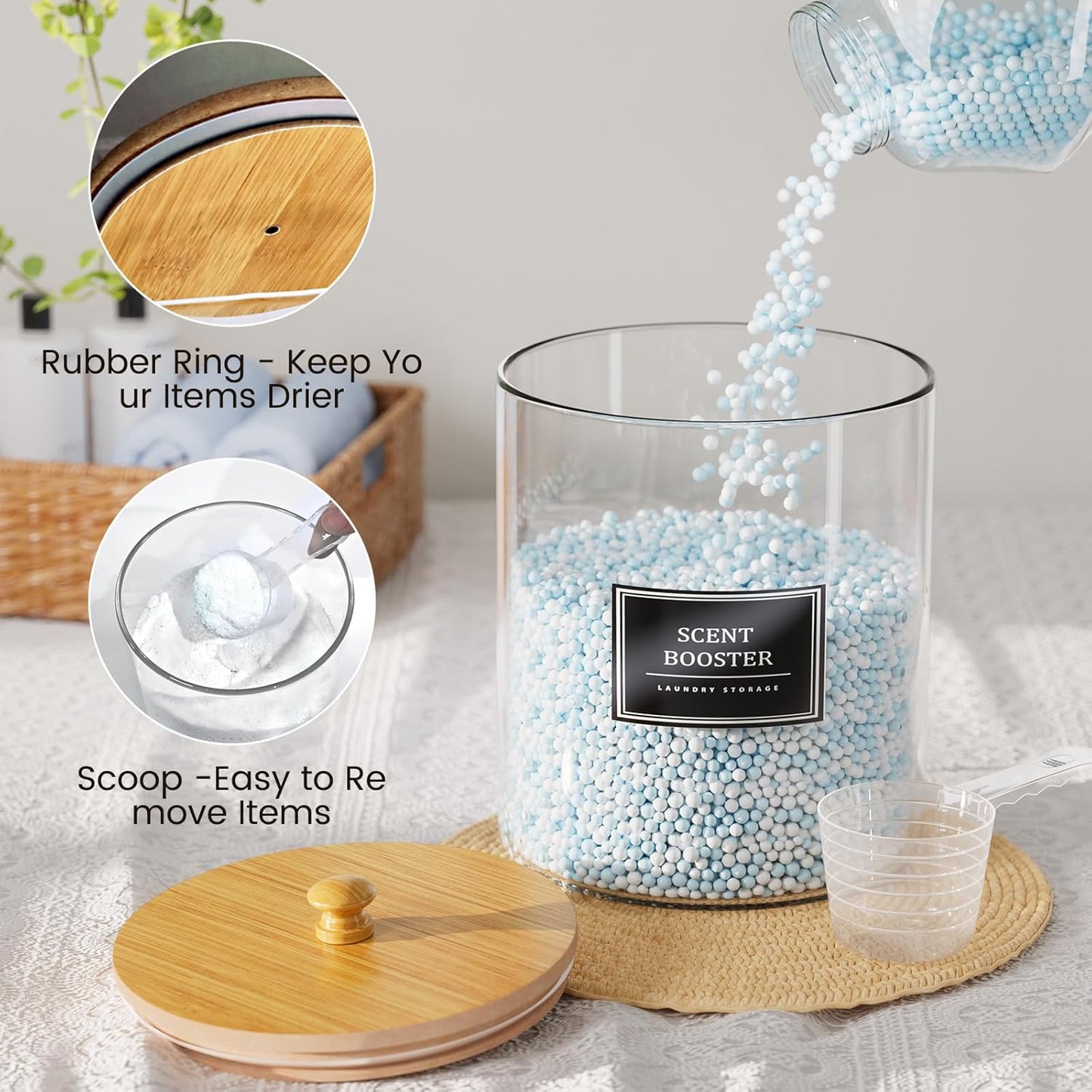HomePekite 2 Pack Glass Laundry Pods Container, Clear Laundry Room Organization Containers with Lids & Labels, Powder