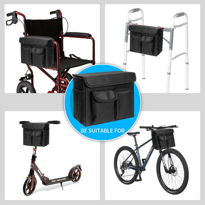Electric Scooter Basket - Convenient Mobility Scooter Bag With 14-In Laptop Pocket and Cup Holders, Easy Installation for Bike, Mobility Scooter Accessories for Adults