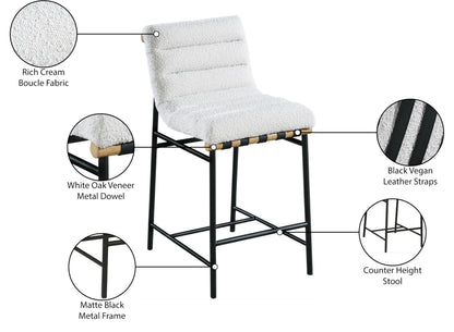 Meridian Furniture 857Cream-C Burke Collection Modern | Contemporary Boucle Fabric Upholstered Counter Stool, Cream, 18" W x 24" D x 37.5" H