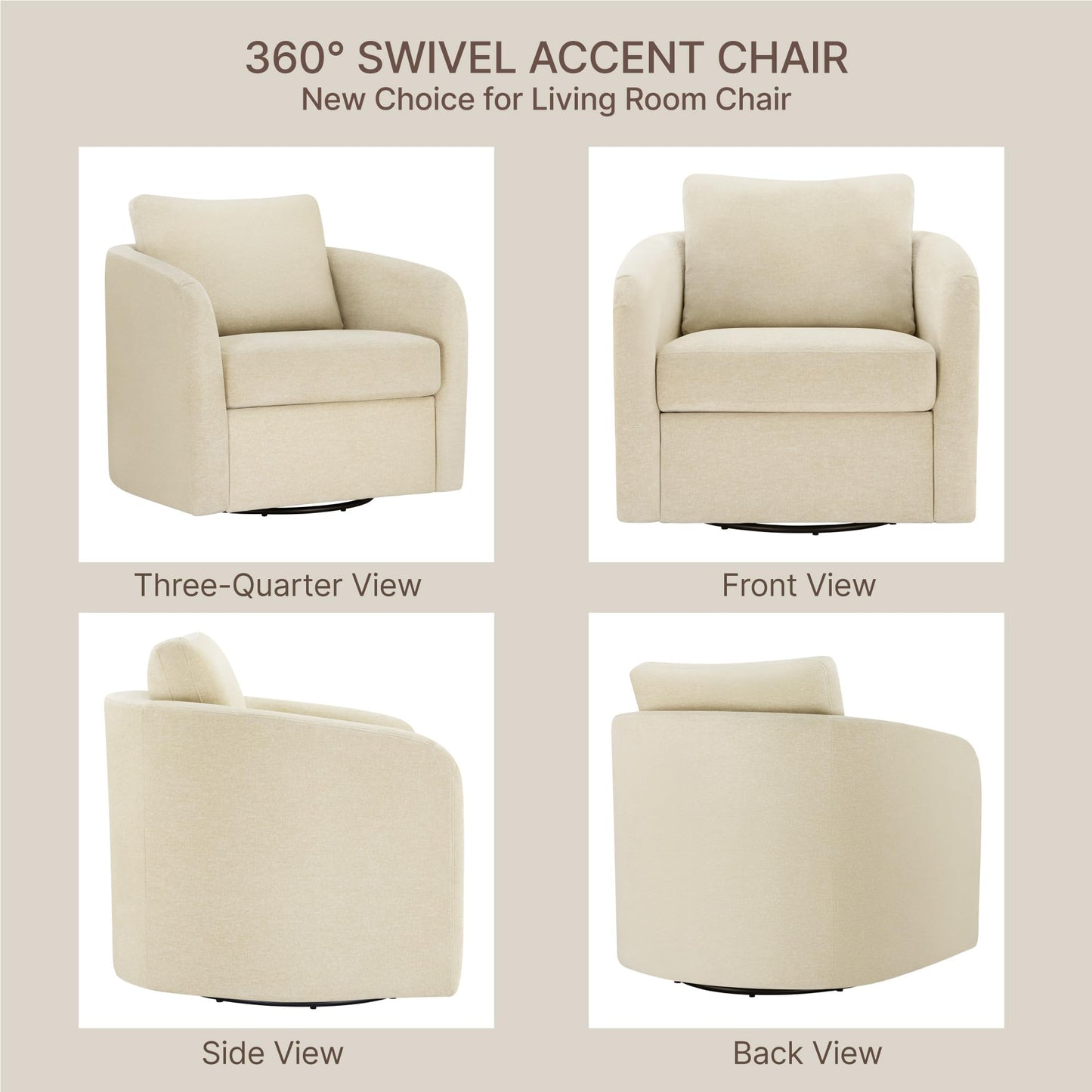 Swivel Accent Chair, Upholstered Barrel Chair with Washable Slipcover for Living Room Bedroom Reading Waitingroom,Sand