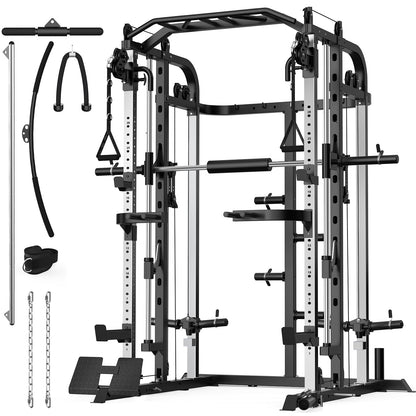 Royal Fitness Smith Machine, Multifunctional Power Cage Rack with Smith Bar and Cable Pulley System, and LAT Pull Down Machine for Home Gym…