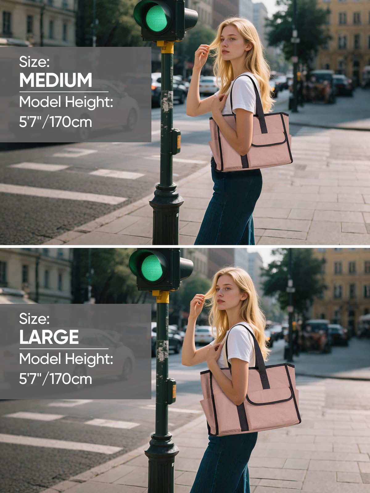 BALEINE Large Utility Tote Bag with Reinforced Bottom, Multi-Pockets and Top Zipper Closure, Perfect for Teachers, Nurses, Travel, Work - Water-Resistant (Medium, Pink)