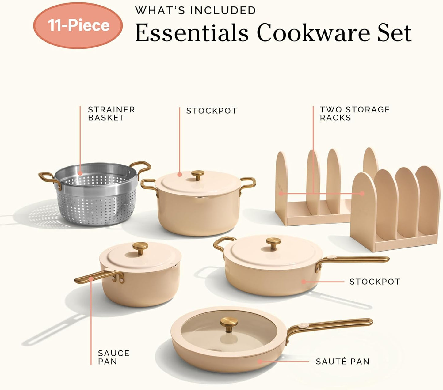 Our Place 11-Piece Cookware Set - Nonstick Ceramic Fry Pan, Saucepan, Sauté Pan & Stock Pot | Oven Safe to 450°F | Cream