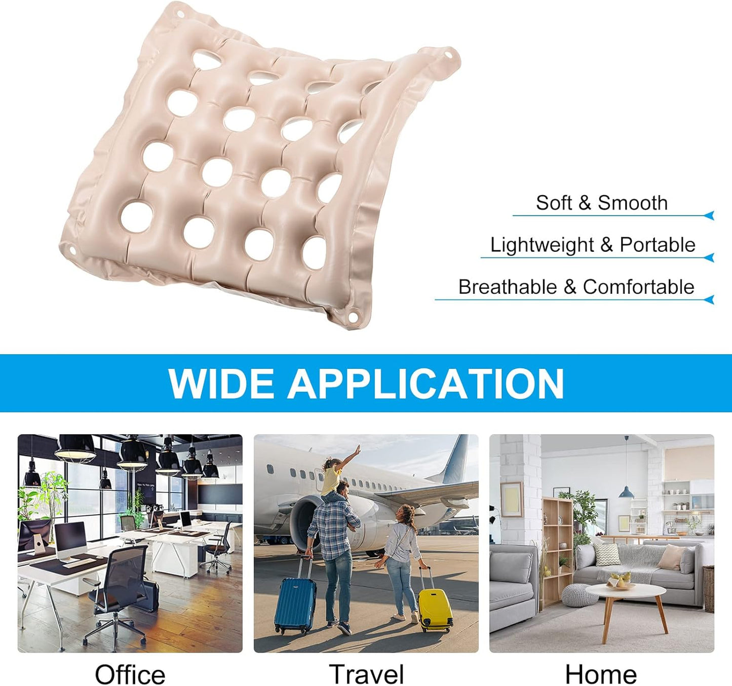PATIKIL Inflatable Seat Cushion, 2 Pack Portable Air Seat Pad for Wheelchairs Office Chairs, Breathable Beige