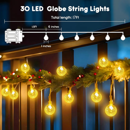 Minetom Crystal Globe String Lights - 30 LED Waterproof Fairy Lights with Remote | 17 ft Warm White for Party Decor