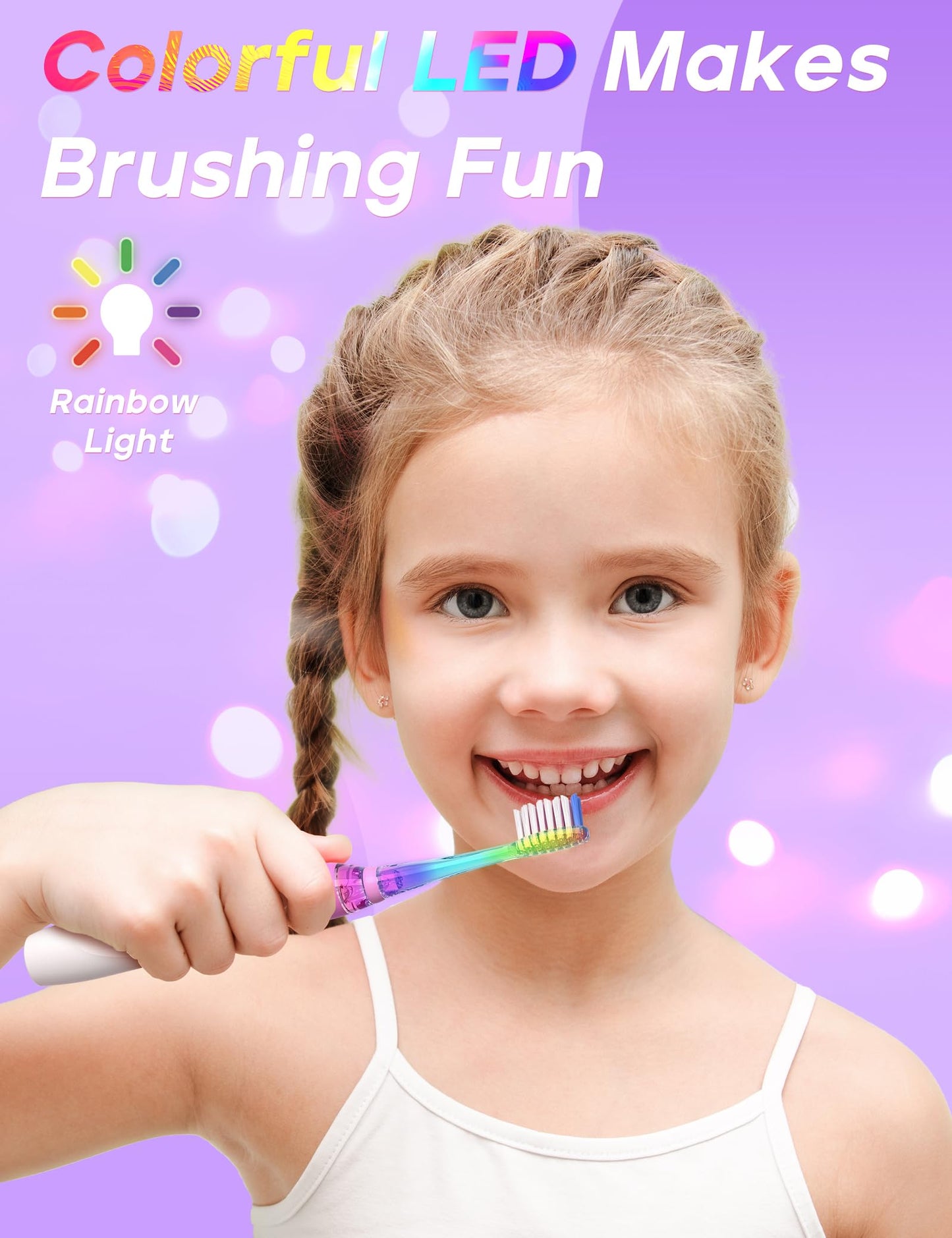 SEAGO Kids Electric Toothbrush with 2 Mins Brushing Timer and 4 Replacement Bursh Heads, Rainbow LED Light Make Brushing Fun, Boys Battery Powerd Toothbrush for 4-12 Years Old，SG-977 (Light Blue)