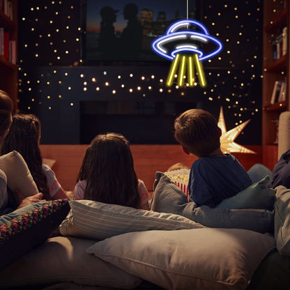 LUCUNSTAR UFO Neon Sign For Room,Alien Spaceship Dimmable LED Neon Light, Space Neon Signs for Wall Decor, Blue UFO Neon Light up Sign for Bedroom Game Room Wall Decor,Ufo Lovers
