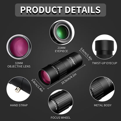 Olimt 8x32 Monocular Telescope Mini Pocket Monocular Compact Monoculars for Adults