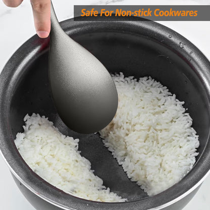 Cooking Spoon and Rice Scooper Set for Nonstick Cookwares, Heat Resistant- Seamless Design, Great for Cooking, Serving, Mixing, Scoop, and Scrape,2 Pack, Black