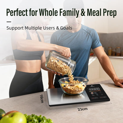 EILISON Smart Kitchen Scale with Nutrition Calculator, Digital Food Scale, Large TFT Color Display, Bluetooth App for 999+ Foods, Calorie Counter & 24 Nutrients Analyzer, 5000g Capacity (Black)