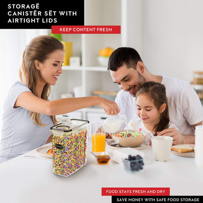 DWËLLZA KITCHEN Cereal Containers Storage 4L Set of 4 Airtight Food Storage Containers with Lids Cereal Dispenser Countertop Pantry Organization Canister for Rice Flour & Sugar 1 Marker 8 Labels