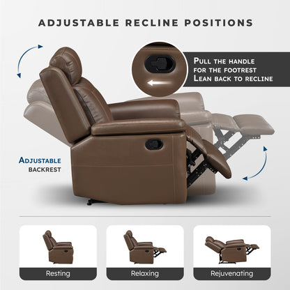 Lexicon Top Grain Leather Match Manual Reclining Sofa, Wall Hugger Reclining Sofa, Overstuffed Armrest, for Living Room/Theater Seating/Apartment, Easy Assembly, Camel