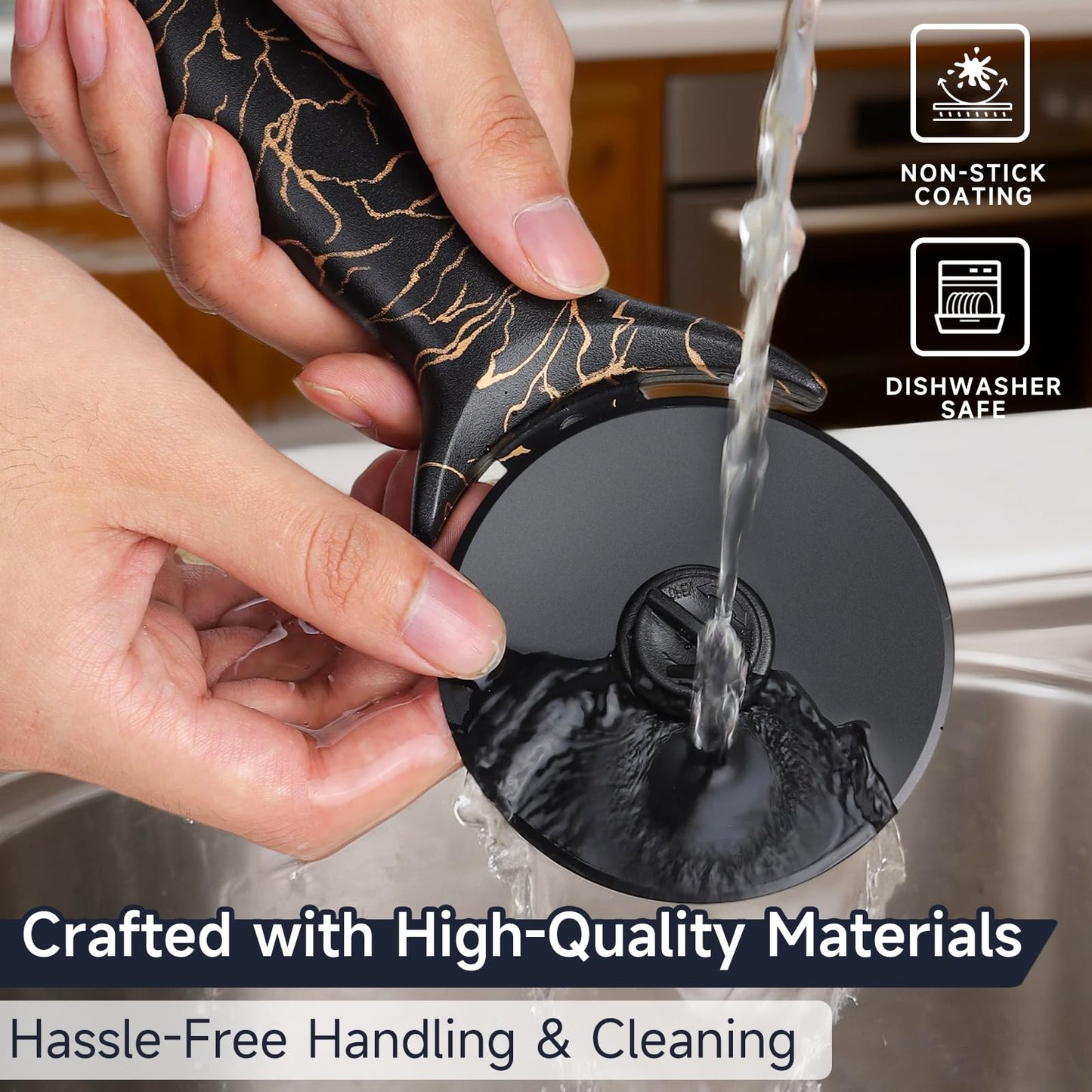 CYDNNE pizza cutter wheel with Removable and Washable Blade - Perfect for pizza Rolls, Pastry, Cheese, and cakes - Easy to Clean and Replace - Non-slip Grip for Smooth Cutting 8.47 Inches (Black)