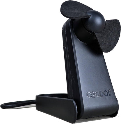 O2COOL Personal Battery Pocket Fan - Carabiner Clip, Flip Down Stand, Quiet Foam Blades - Black