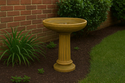 Solid Rock Stoneworks Classic Collanade Concrete Birdbath – 26” Tall Outdoor Garden Accent – Heavy-Duty Cast Stone Bird Bath – Weather Resistant Yard Décor – Made in USA- Brushed Moss Stain