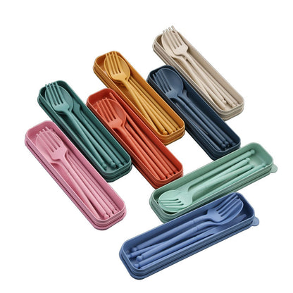MITRIE 8-Color Wheat Straw Portable Utensil Set with Case – Reusable Travel Cutlery Set for Camping, Office, Picnic – Includes Spoon, Fork, Knife, Chopsticks