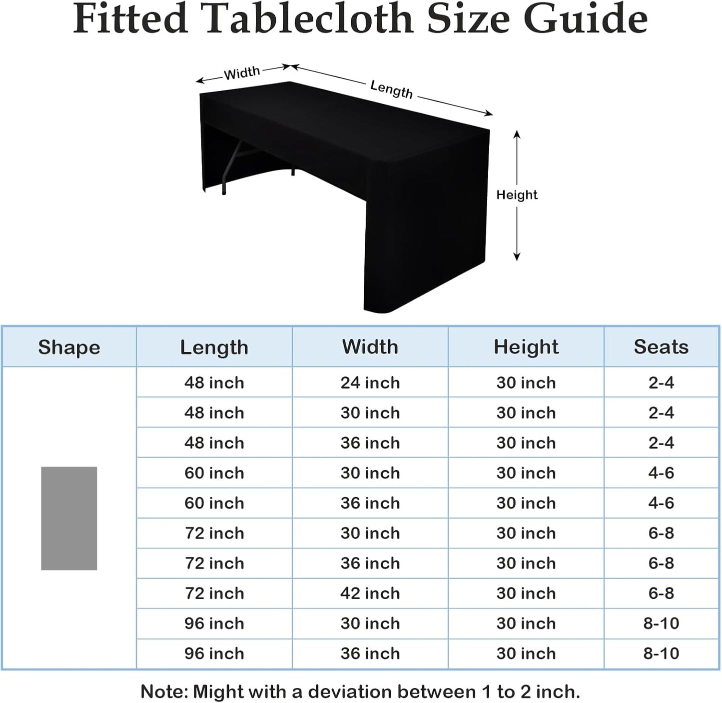 2 Pack 4ft (48x24 Inch), 3-Sided Wolkemer Open Back Fitted Tablecloth Rectangle Vendor Table Cloth Washable Black