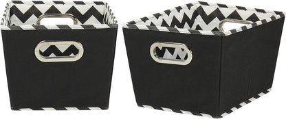 Household Essentials Fabric Storage Bins, Set of 2, Tapered KD Bins with Dual Grommet Handles, Black Chevron Print