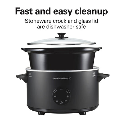 Hamilton Beach 6 Quart Set & Forget Programmable Slow Cooker with Defrost Function, Flexible Programming, Adjustable Countdown Timer, Large Dishwasher Safe Stoneware Crock and Glass Lid, Black (33765)