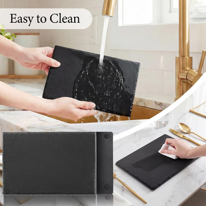 MAPRIAL Slate Cheese Boards, 6 Pack 8.8 x 6” Mini Slate Charcuterie Boards Stone Cutting Plates Serving Tray Black Platter for Sushi, Party, Wedding, Housewarming Gifts, Christmas