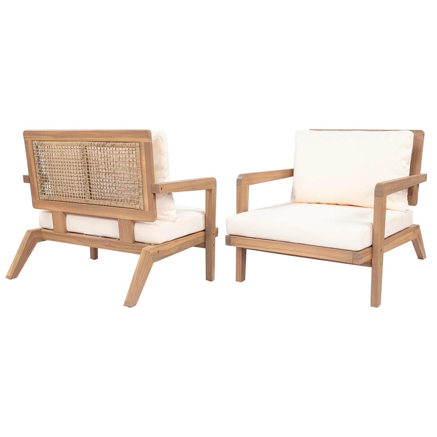 Christopher Knight Home Maeve Set of 2 Mid Century Modern Patio Furniture Acacia Wood Club Chairs, Outdoor Lounge Chairs, Relaxing Armchairs/Accent Chairs with Cushions for Patio, Light Teak+Beige