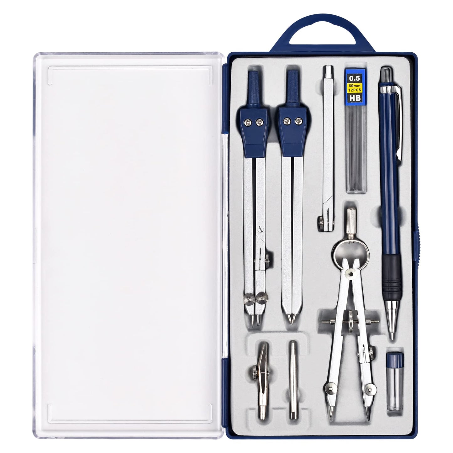 Unjoo 9Pcs Precision Geometry Set Metal Compass, Geometry Tool Tool Set with Shatterproof Storage Box, Circle Drafting Tool and Architecture, Drafting Kits for Engineers Students(Blue)