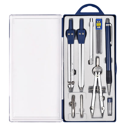 Unjoo 9Pcs Precision Geometry Set Metal Compass, Geometry Tool Tool Set with Shatterproof Storage Box, Circle Drafting Tool and Architecture, Drafting Kits for Engineers Students(Blue)