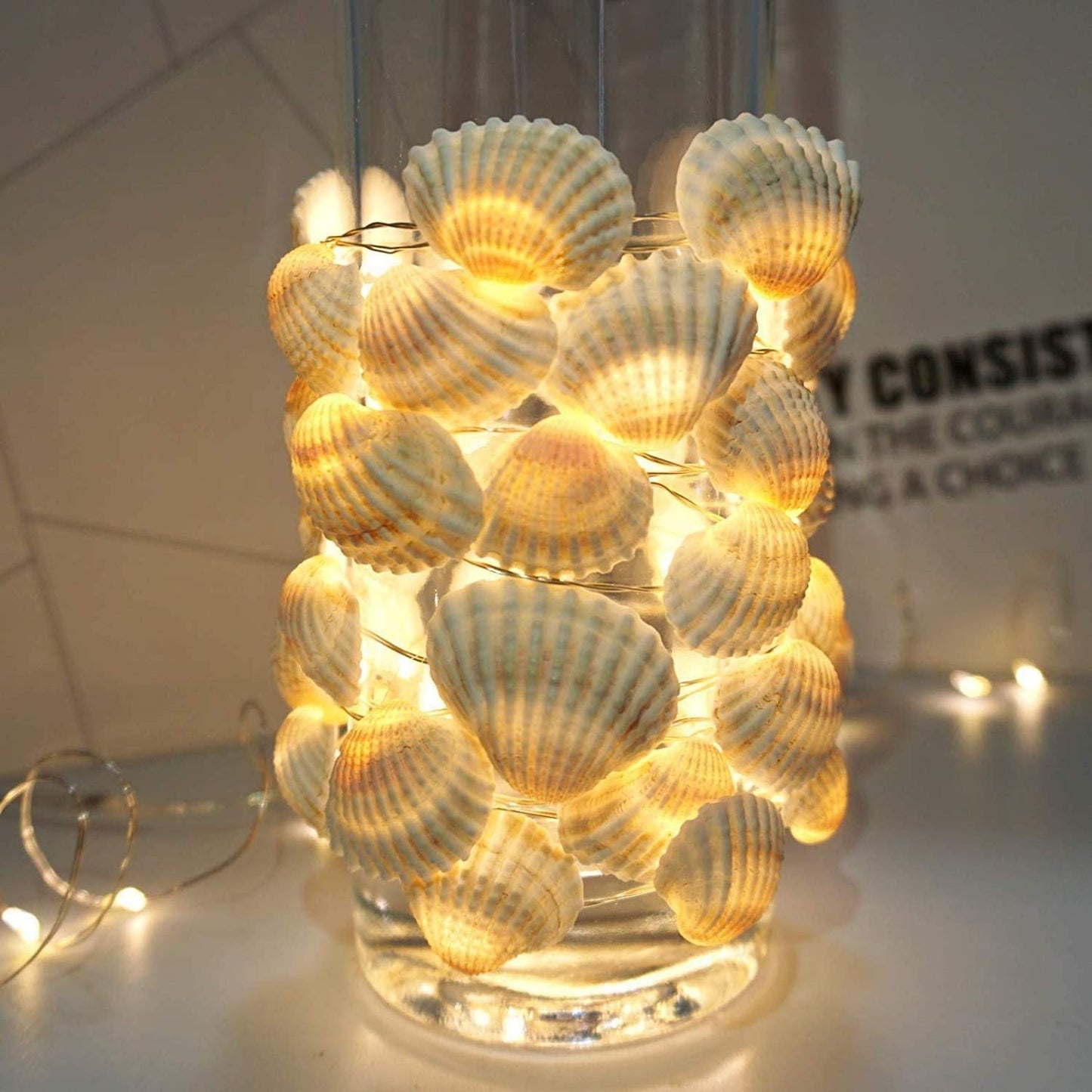 14.1Ft 40 Beach Seashell Decorative String Lights Warm White LED Waterproof Battery Operated Ocean String Lights