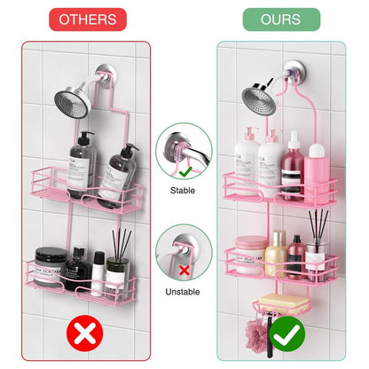 DAOYA Pink 3-Tier Over Head Shower Caddy with Soap Holder & 6 Hooks - Hanging Shower Caddy for Bathroom Organizer