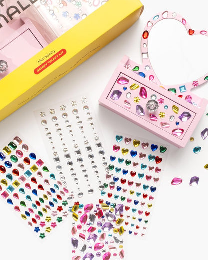 Super Smalls Mini Vanity Gemify™ Craft Kit | DIY Bedazzling Set with 200+ Gem Stickers | Heart Mirror & Jewelry Drawer | Fun for Creative Kids