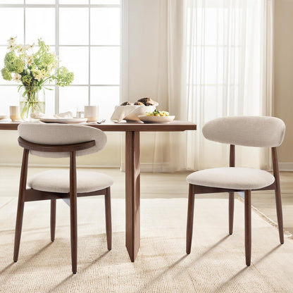 COLAMY Wooden Dining Chairs Set of 6, Modern Fabric Upholstered Dining Room Chair, Farmhouse Kitchen Side Chairs with Foot Pegs, Beige