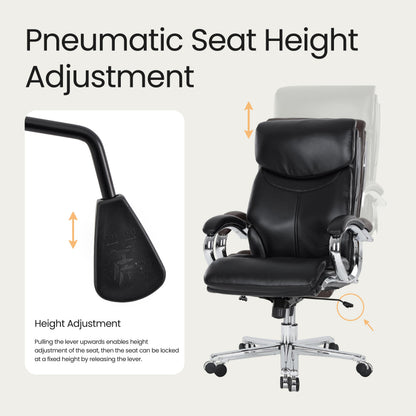 COLAMY High Back Executive Office Chair, PU Leather Computer Desk Chair with Extra Thick Padded Seat Cushion, Quiet Rubber Rolling Casters and Adjustable Tilt Tension for Home Workspace,Black