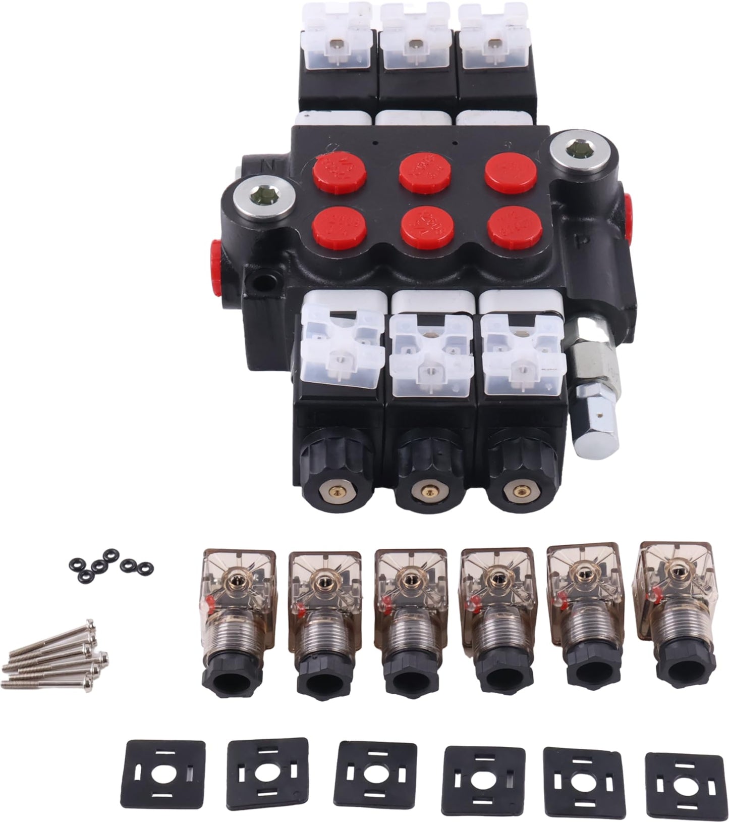 Solarhome 3 Spool Solenoid 12V DC Hydraulic Control Valve Open Center Double Acting 13 GPM 3600 PSI SAE Ports Compatible With Tractors Loaders Log Splitters