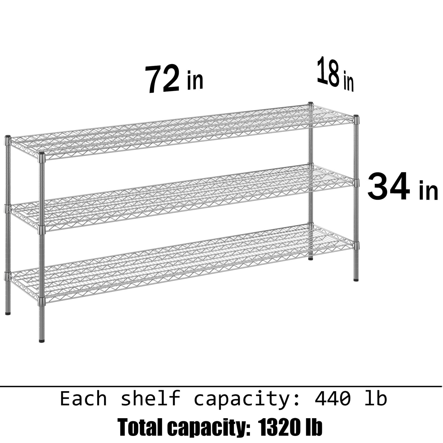 Regal Altair 18" Deep x 72" Wide x 34" Height Wire Shelving Kit | 3-Tier | NSF Commercial Storage Rack Unit