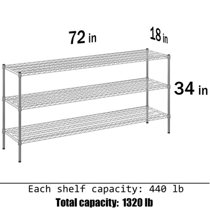 Regal Altair 18" Deep x 72" Wide x 34" Height Wire Shelving Kit | 3-Tier | NSF Commercial Storage Rack Unit